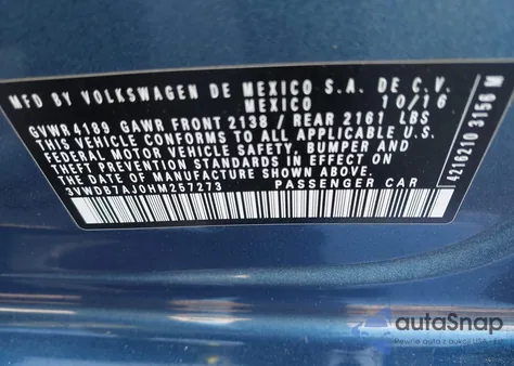 2017 Volkswagen Jetta 1.4T Se z USA, uszkodzony, nr VIN 3VWDB7AJ0HM257273